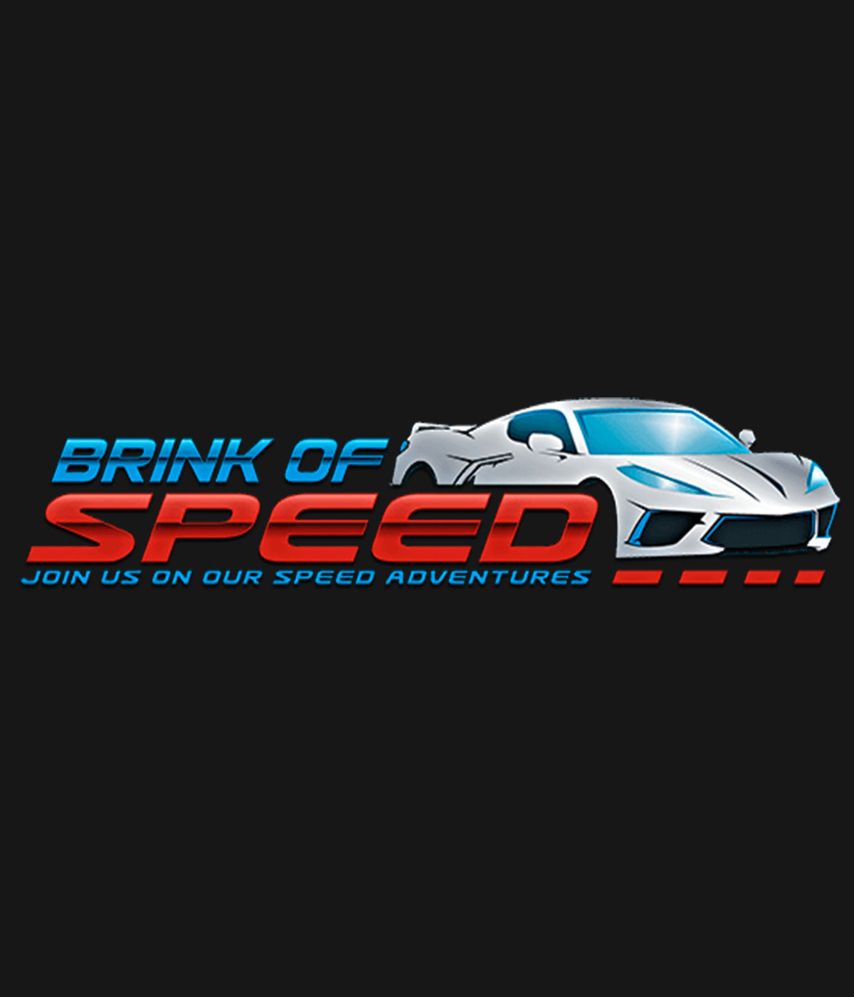 Logo featuring a gray sports car on a black background. Text reads "Brink of Speed," in blue and red, with the tagline "Join us on our speed adventures" beneath.