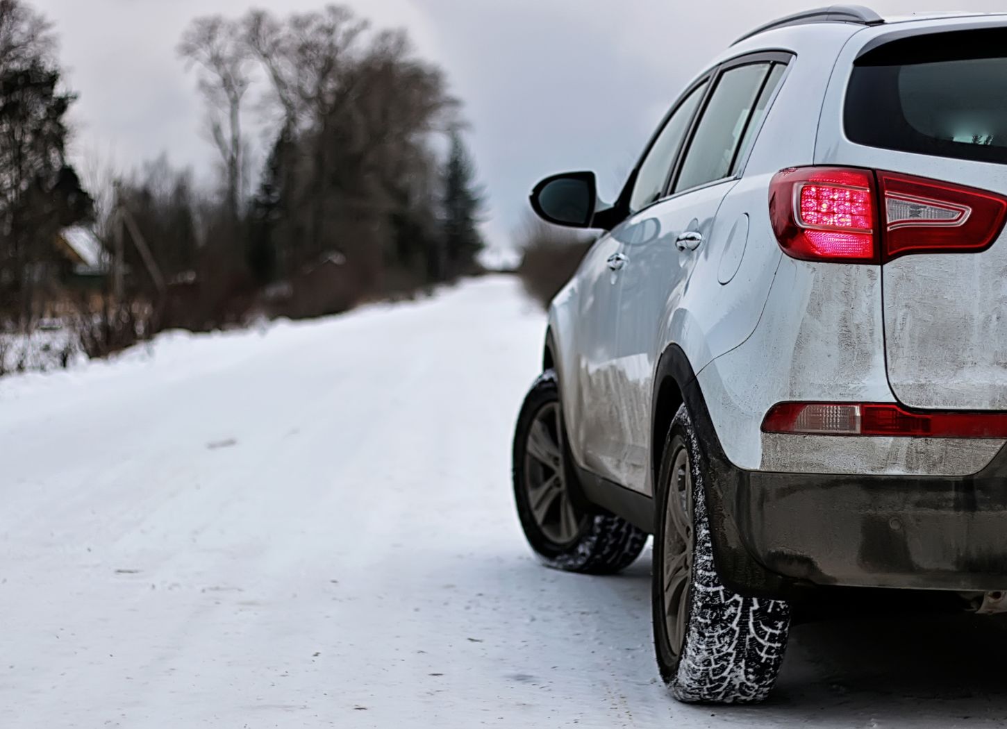 Car on a winter road, Winter car care, winter car maintenance