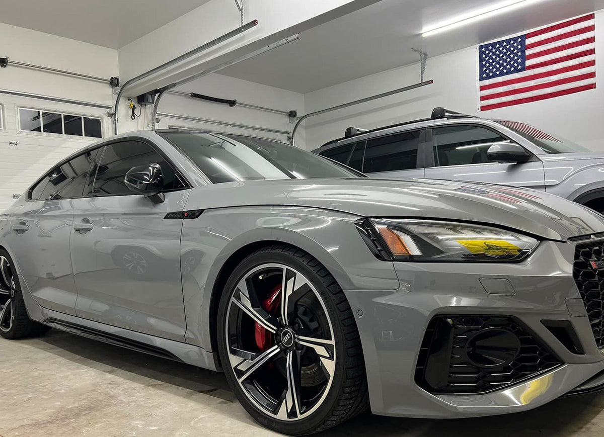 Ceramic coated Audi in a home garage