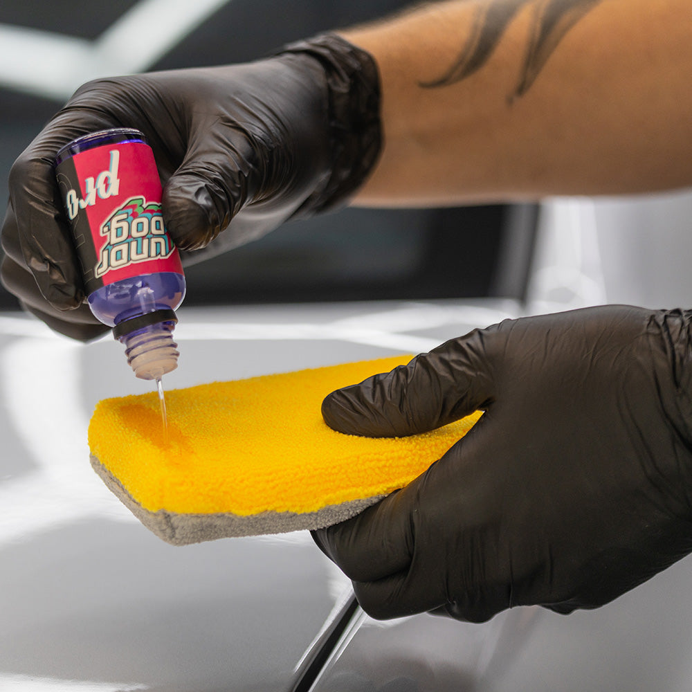 Coating being dispensed onto an Undrdog microfiber applicator