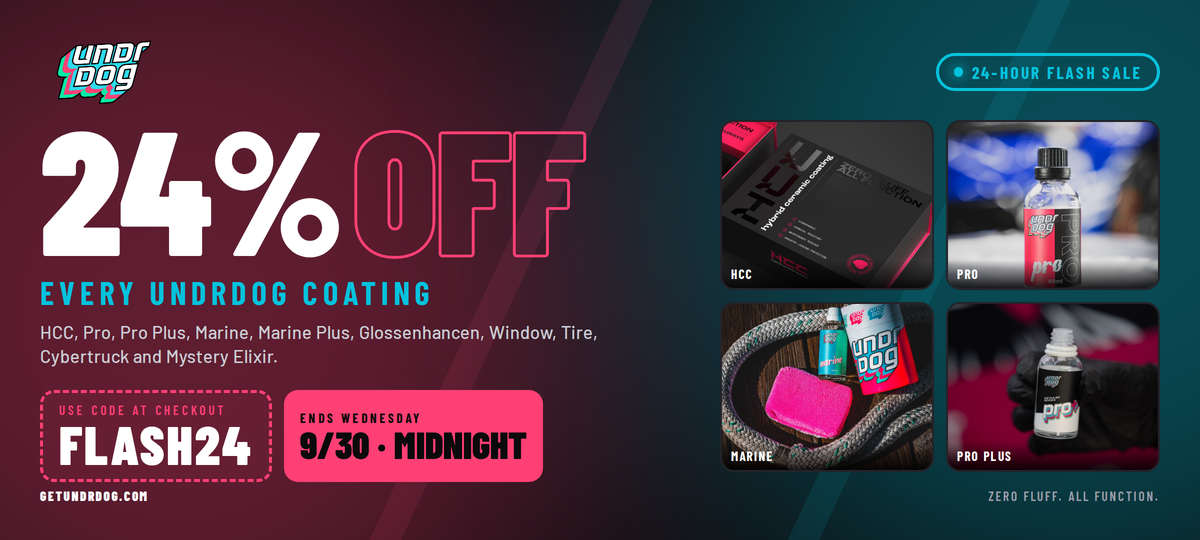 Undrdog 24-hour flash sale: 24% off every coating with code FLASH24, ends Wednesday 9/30 at midnight